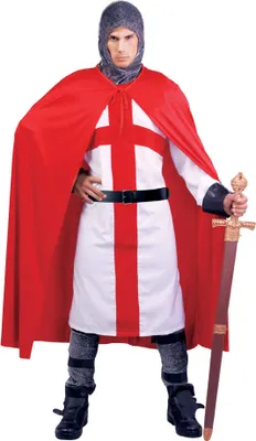A man wearing a knight costume, holding a sword.