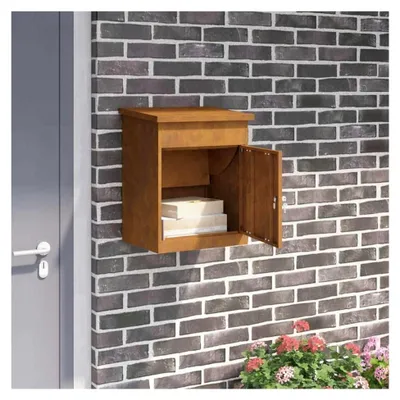 Produktbild von Paketdrop-Box mit Tür Rostig 47,5 x 38 x 59 cm Wetterfeststahl für Garten, Terrasse, Außenbereich
