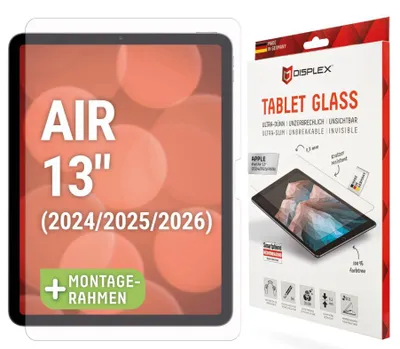 Immagine prodotto di Displex Tablet Glass (9H) per Apple iPad Air 13" (2024/2025), cornice di montaggio Eco, infrangibile, ultra sottile, invisibile