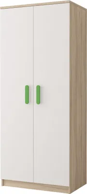 Produktbild von Kinderzimmer-Set Schrank Wandregal Kommode Schreibtisch grüne Griffe Jonas III 02 (Sonoma/Weiß)