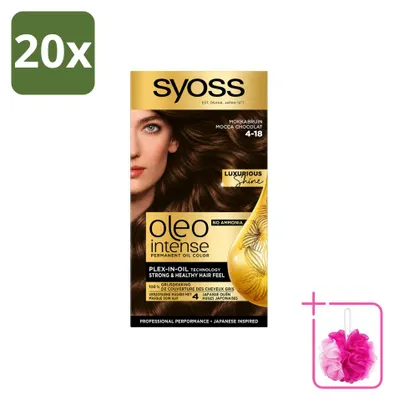Obrázok produktu pre 20 ks farby na vlasy SYOSS Oleo Intense 4-18, trvalá farba – mokka hnedá – ekonomické balenie – 20 kusov