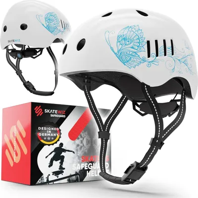 Produktbild von SKATEWIZ Fahrradhelm Skaterhelm für Kinder und Jugendliche - Extrem leicht - FIDLOCK Magnetschnalle - Größe-L - 57-61cm;Weiß Blau