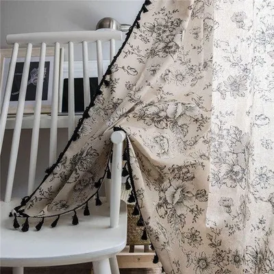 Image de Rideau occultant de style bohème avec anneaux - Coton et lin - Décoratif pour le salon et la chambre à coucher - Motif F - 150 x 240 cm - Pièce unique