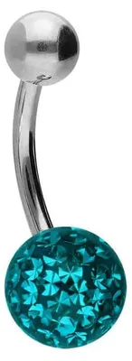 Produktbild von Bauchnabelpiercing Titan Bananabell EPOXY- + TITAN-KUGEL Farbe: Silber + Kristall: Zirkonblau Stablänge: 10mm