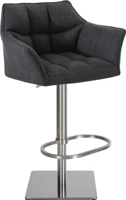 Produktbild von Barhocker SIHAR - Stoff Dunkelgrau 64x45x88 cm Silber | Barstuhl Höhenverstellbar Mit Lehne Drehbar Tresenhocker Tresenstuhl Kneipenhocker