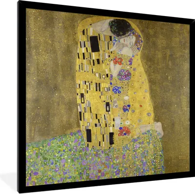 Produktbild von MuchoWow® Gerahmtes Poster Der Kuss - Gustav Klimt 40x40 cm - Poster mit Schwarzem Bilderrahmen Wandposter Rahmen Foto Bilder - Mit Rahmen - Wanddekoration Schlafzimmer