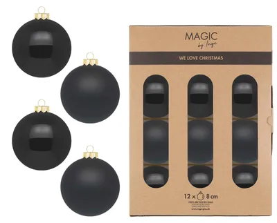 Produktbild von Inge‘s Christmas Decor 12115P812, Kugel-Weihnachtsschmuck, Glas, Schwarz, 80 mm, 12 Stück(e)