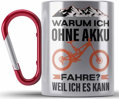 Produktbild von Trendation - Fahrradfahrer Geschenk Edelstahl Tasse Karabiner mit Spruch Rennrad Mountainbike Geschenkidee Radfahrer Lustig (Rot)
