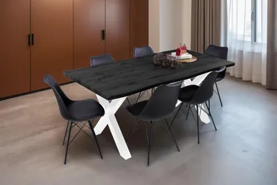 Produktbild von Esstisch Baumkante Holz-Optik Grau 180 x 90 X-Gestell weiß JOSY
