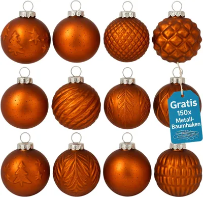 Produktbild von Weihnachtskugeln 12er Set Glas Christbaumkugeln Christbaumschmuck Orange 00189