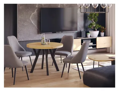 Produktbild von Furneo | Esstisch – Rund ausziehbar Esstisch  – Esszimmertisch  - 100/200 cm - Artisan Eiche - Stilvolles Design - Robuste Bauweise