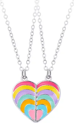 Obrázok produktu pre Náhrdelník priateľstva Bixorp Friends pre 2 so srdcom 5 farieb Magnetický - Šnúrka striebornej farby - Darček BFF