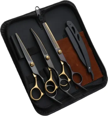 Image de INF Ciseaux coiffure professionnels courbés 6 pouces en acier inoxydable kit 5 pièces Or noir