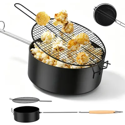 Popcornpfanne für Lagerfeuer, 50 cm Griff, schwarz, 1 Stück