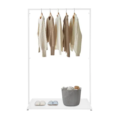 Zdjęcie produktu dla Wieszak na ubrania z drążkiem i półką, biały, 100 cm x 160 cm. Wolnostojący wieszak na ubrania, idealny do sklepów odzieżowych i butików