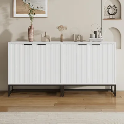 Productafbeelding van AIORBER Kommode, vacuümgevormd met twee deuren, eenvoudig design, stabiel, met metalen handgrepen, geschikt voor woonkamer, hal, 160x40x80cm, wit