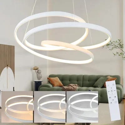 Image de ZMH LED Suspension Salle à manger Blanc Dimmable avec télécommande Lampe à suspendre 55W Lampe à suspendre Moderne pour table à manger Salon Chambre à coucher