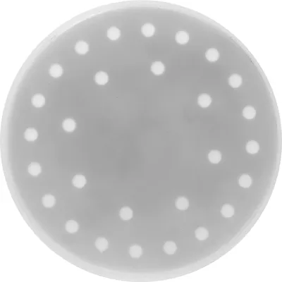 A round, gray object with multiple white dots arranged in a circular pattern.