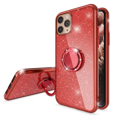 Image de NALIA 360° Anneau Étui pour téléphone portable pour iPhone 11 Pro, paillettes en silicone Housse de protection rouge