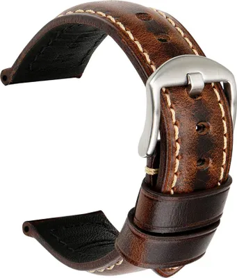 Produktbild von 20/22/24 mm verstellbares Vintage-Uhrenarmband aus echtem Leder als Ersatz für das Handgelenk-Kaffee-Silberschnalle#,24mm