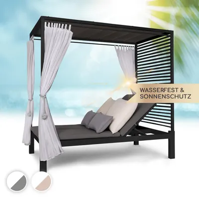 Image de Blumfeldt Bain de Soleil Double, Transat Jardin Exterieur 2 Personnes, Bain de Soileil Jardin en Polyester, Imperméable, Chaise Longue, Dossier Réglable, Séchage Rapide, Bains de Soleil Lit Design
