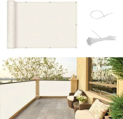 Productafbeelding van Famanu balkon zonnescherm - privacy scherm - 75 x 500 cm, crèmekleurig