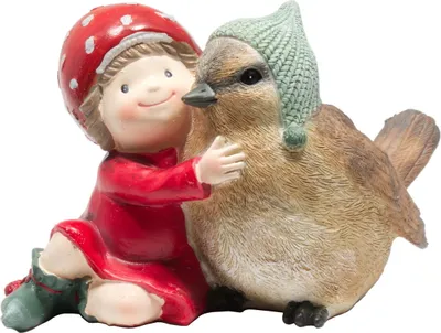 Produktbild von Deko Winterkind mit Vogel Wichtel Mädchen Winter Kind Junge Paar Skulptur Figur