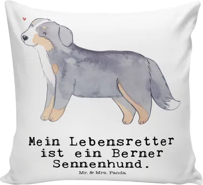 Produktbild von Mr. & Mrs. Panda Dekokissen Berner Sennenhund Lebensretter - Weiß - Geschenk, Dürrbächler, kuschelkissen 40x40, Zierkissen, kissen bedruckt, Couchkissen