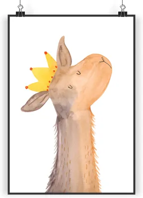 Produktbild von Mr. & Mrs. Panda Bild Lamakopf König DIN A3 - Weiß - Geschenk, Kunstdruck, Lama, drucke, Lamas, wanddeko, Königin, Plakat, Wandbild, Mama, Abitur