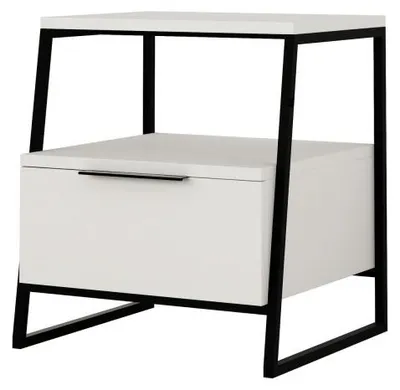 Image de Table de chevet en panneau mélaminé blanc 45 x 50 x 40 cm avec étagère