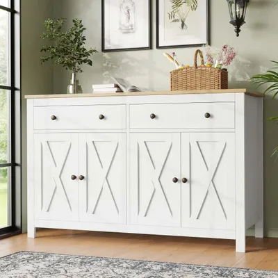 Immagine prodotto di Cassettiera AIORBER, con 2 cassetti e 3 livelli, con vano portaoggetti, con maniglie in alluminio, mobile da cucina, 140×40×89 cm, design antiribaltamento, per soggiorno, cucina, bianco