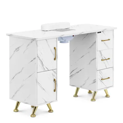 Produktbild von Maniküre Eitelkeit Schreibtisch mit Kanister 3 Schubladen 2 Schränke - Marmor Gold