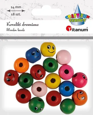 Obrázek produktu pro Dřevěné korálky Barevné smajlíky 14mm 18ks Titanum