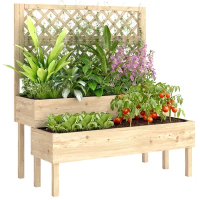 Produktbild von Outsunny Hochbeet mit Rankgitter 2-stufig Blumenkasten mit 2 Pflanzkästen