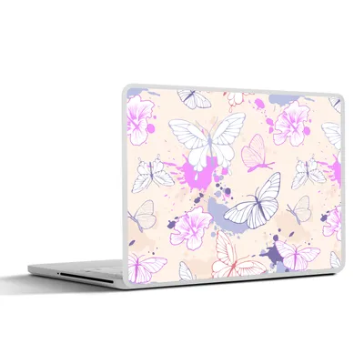 Produktbild von MuchoWow® Laptop Aufkleber Sticker Cover Schmetterling - Muster - Blumen 32.5x23.5 cm - Sticker für Laptop - Selbstklebend