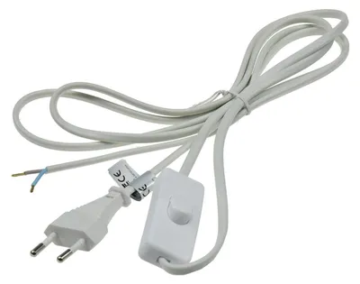 Produktbild von Netzkabel mit Schnurschalterblanke Enden, 2m lang, weiß