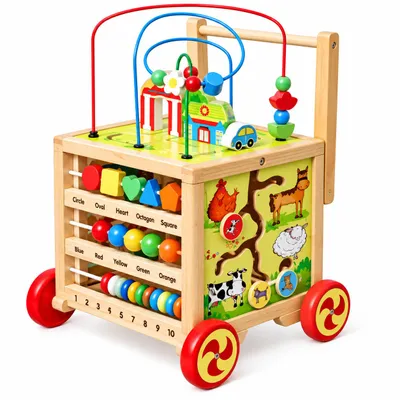 Image de Rijoka Trotteur en bois pour bébé - Cube Avec Un Tableau D'activité - 33 x 33 x 47 cm - Multicolor