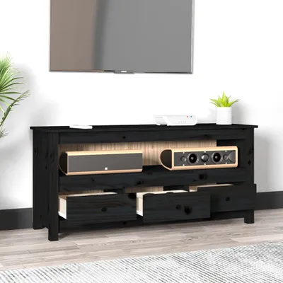 Produktbild von The Living Store TV-Schrank Schwarz 114x35x52 cm Massivholz Kiefer