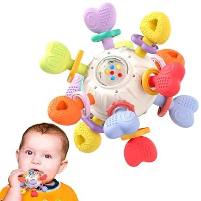 Produktbild von Infinno Baby Greifball & Rassel,BPA-freies Silikon Beißring-Spielzeug für 0-12 Monate, Multifunktionales Montessori Baby Geschenk Mit Leuchtenden Farben