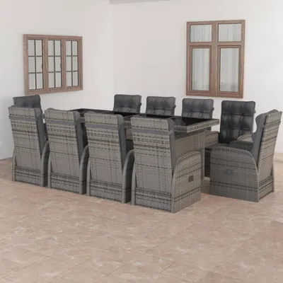 Obrázek produktu pro The Living Store 11dílný zahradní jídelní set s polštáři poly ratan šedý