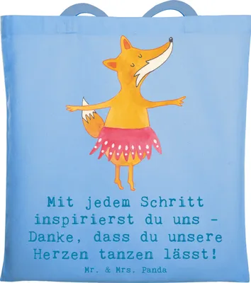 Produktbild von Mr. & Mrs. Panda Shopping Tasche Tanzen Trainerin Herz - Sky Blue - Geschenk, Sportart, Jutebeutel, Schultasche, Einkaufstüte, Motivation, Danksagung, Beutel, Mentorin