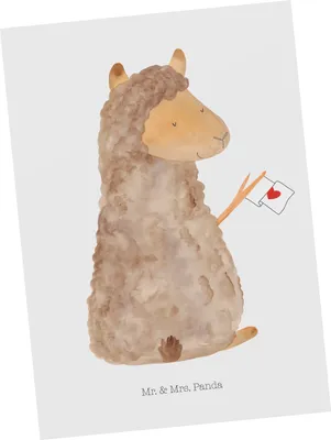Produktbild von Mr. & Mrs. Panda Postkarte Alpaka Fahne - Weiß - Geschenk, Postkarten, Alpakas, Ansichtskarten, Lamas, Lama, Fotokarte, Liebe, Grußkarte, bildkarte