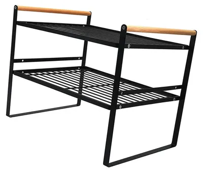 Image de Étagère de rangement de cuisine à double niveau, 2 étages, antidérapante, étagère multifonctionnelle, noir