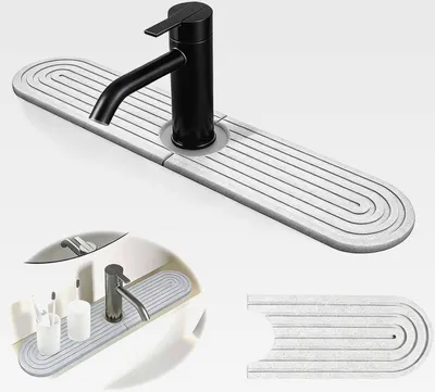 Produktbild von Wasserhahn Abtropfmatte Kieselgur, Abtropfmatte Spüle Wasserhahn Spritzschutz, 45 x 10 cm Stone Mat Wasserhahnschutz & Abtropfmatte Wasserhahnmatte Sink Mat, Stone Drying Mat für Küche und Badezimmer