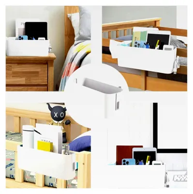 Produktbild von Hängebett Organizer, Aufbewahrungskorb mit 2 abnehmbaren Haken, Nachttisch Organizer, für Zuhause, Wohnheim, Etagenbett, Büro, Weiß