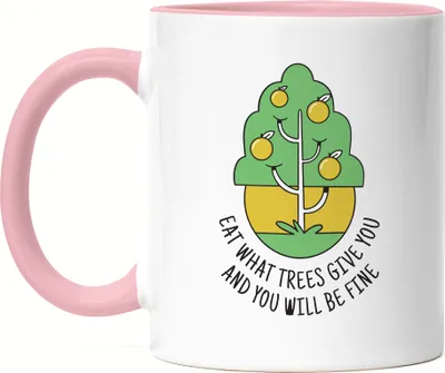 Produktbild von Eat What Trees Give You Tasse Rosa Vegan Vegetarier Plant-Based Geschenkidee Apple A Day Motiv