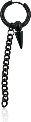 Produktbild von Creolen Ohrringe 316L Chirurgenstahl 17mm schwarz mit Kette und Spike