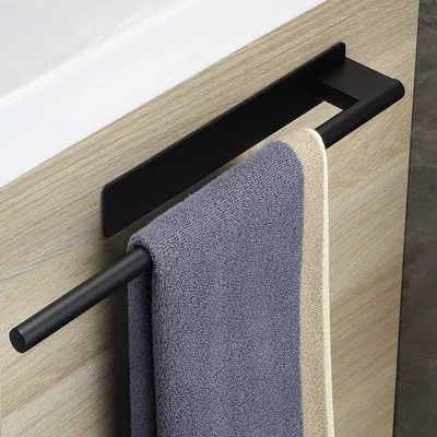 Productafbeelding van Famanu handdoekhouder zonder boren - Zelfklevend, wandmontage, zwart