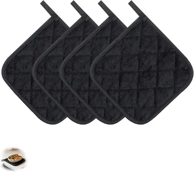 Produktbild von 4 Stück Topflappen-Set, hitzebeständig, 18 x 18 cm quadratische Topflappen aus Baumwolle, waschbar, Küchenhelfer für Kochen und Backen