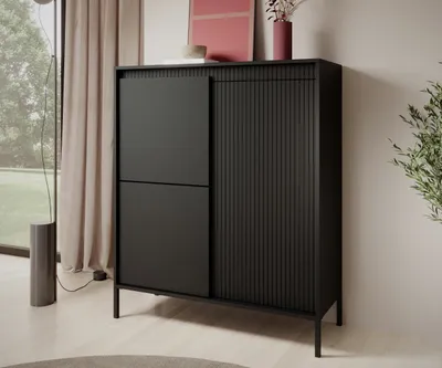 Produktbild von AX LIVING Trentinis 3T Schwarze Highboard modern 103,5 cm, geriffeltes